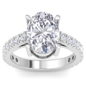 5 Carat Oval Shape Lab Grown Diamond Classic Engagement Ring In 14K White Gold