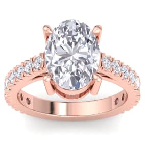 5 Carat Oval Shape Lab Grown Diamond Classic Engagement Ring In 14K Rose Gold