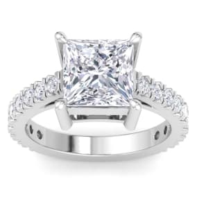 5 Carat Princess Cut Lab Grown Diamond Classic Engagement Ring In 14K White Gold