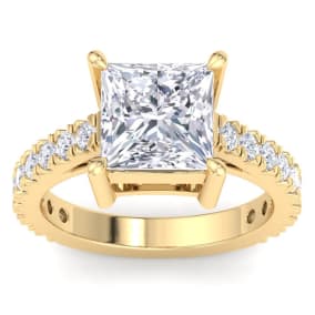 5 Carat Princess Cut Lab Grown Diamond Classic Engagement Ring In 14K Yellow Gold