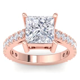 5 Carat Princess Cut Lab Grown Diamond Classic Engagement Ring In 14K Rose Gold