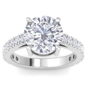 5 Carat Round Lab Grown Diamond Classic Engagement Ring In 14K White Gold