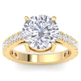 5 Carat Round Lab Grown Diamond Classic Engagement Ring In 14K Yellow Gold