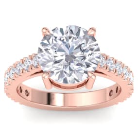 5 Carat Round Lab Grown Diamond Classic Engagement Ring In 14K Rose Gold