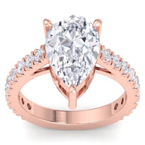 5 Carat Pear Shape Lab Grown Diamond Classic Engagement Ring In 14K Rose Gold