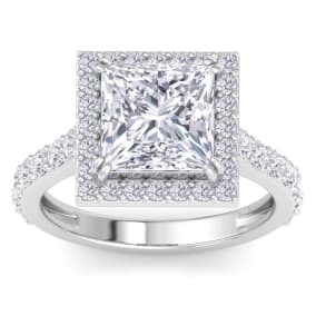 5 Carat Princess Cut Lab Grown Diamond Halo Engagement Ring In 14K White Gold