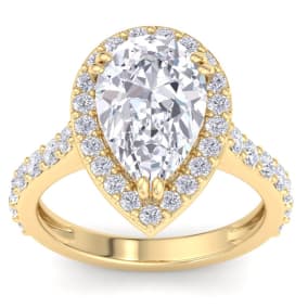 5 Carat Pear Shape Lab Grown Diamond Halo Engagement Ring In 14K Yellow Gold