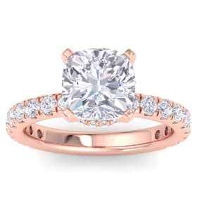 5 Carat Cushion Cut Lab Grown Diamond Hidden Halo Engagement Ring In 14K Rose Gold