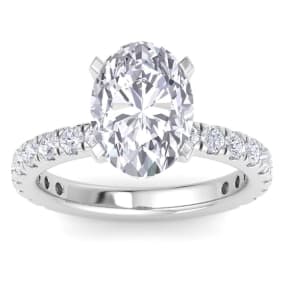5 Carat Oval Shape Lab Grown Diamond Hidden Halo Engagement Ring In 14K White Gold