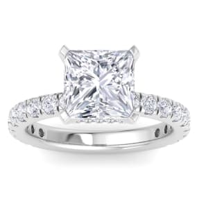 5 Carat Princess Cut Lab Grown Diamond Hidden Halo Engagement Ring In 14K White Gold