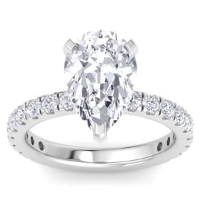 5 Carat Pear Shape Lab Grown Diamond Hidden Halo Engagement Ring In 14K White Gold