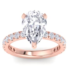 5 Carat Pear Shape Lab Grown Diamond Hidden Halo Engagement Ring In 14K Rose Gold