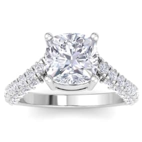 5 Carat Cushion Cut Lab Grown Diamond Curved Engagement Ring In 14K White Gold