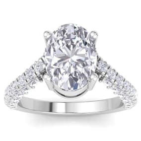 5 Carat Oval Shape Lab Grown Diamond Curved Engagement Ring In 14K White Gold