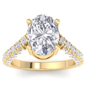 5 Carat Oval Shape Lab Grown Diamond Curved Engagement Ring In 14K Yellow Gold