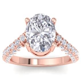 5 Carat Oval Shape Lab Grown Diamond Curved Engagement Ring In 14K Rose Gold