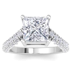5 Carat Princess Cut Lab Grown Diamond Curved Engagement Ring In 14K White Gold