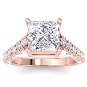 5 Carat Princess Cut Lab Grown Diamond Curved Engagement Ring In 14K Rose Gold