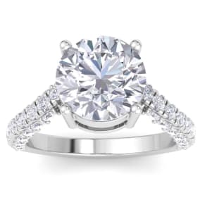 5 Carat Round Lab Grown Diamond Curved Engagement Ring In 14K White Gold