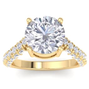 5 Carat Round Lab Grown Diamond Curved Engagement Ring In 14K Yellow Gold