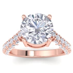 5 Carat Round Lab Grown Diamond Curved Engagement Ring In 14K Rose Gold