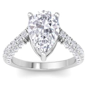 5 Carat Pear Shape Lab Grown Diamond Curved Engagement Ring In 14K White Gold