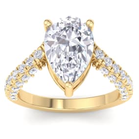 5 Carat Pear Shape Lab Grown Diamond Curved Engagement Ring In 14K Yellow Gold