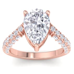 5 Carat Pear Shape Lab Grown Diamond Curved Engagement Ring In 14K Rose Gold