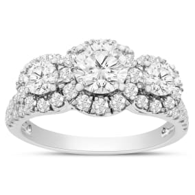 1 1/4 Carat Lab Grown Diamond Three Stone Plus Ring In 14K White Gold