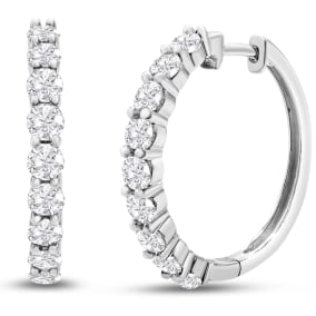 1 Carat Lab Grown Diamond Hoop Earrings In 14K White Gold