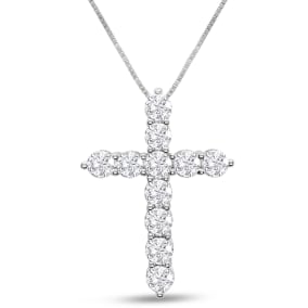 1 Carat Lab Grown Diamond Cross Necklace In 14K White Gold, 18 Inches. Closeout Deal!