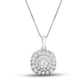 1 1/3 Carat Lab Grown Diamond Halo Necklace In 14K White Gold