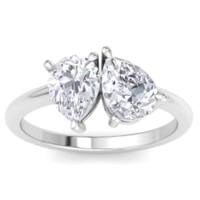 2 Carat Lab Grown Diamond Two Stone Engagement Ring, Pear-Pear, In 14K White Gold