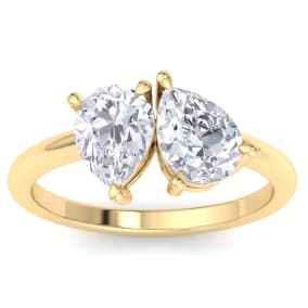 2 Carat Lab Grown Diamond Two Stone Engagement Ring, Pear-Pear, In 14K Yellow Gold