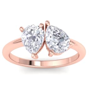 2 Carat Lab Grown Diamond Two Stone Engagement Ring, Pear-Pear, In 14K Rose Gold