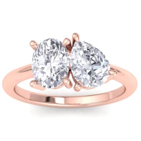 2 Carat Lab Grown Diamond Two Stone Engagement Ring, Oval-Pear, In 14K Rose Gold