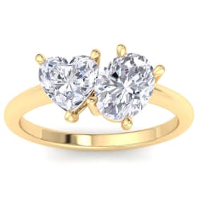 2 Carat Lab Grown Diamond Two Stone Engagement Ring, Heart-Oval, In 14K Yellow Gold