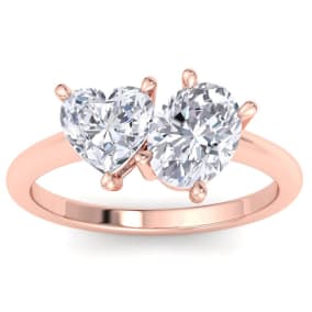 2 Carat Lab Grown Diamond Two Stone Engagement Ring, Heart-Oval, In 14K Rose Gold