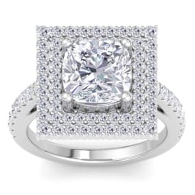 5 Carat Cushion Cut Lab Grown Diamond Square Halo Engagement Ring In 14K White Gold