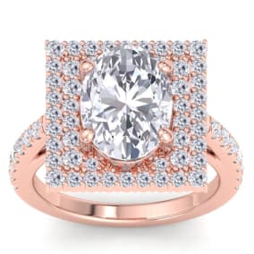 5 Carat Oval Shape Lab Grown Diamond Square Halo Engagement Ring In 14K Rose Gold