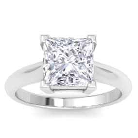 4 Carat Princess Cut Lab Grown Diamond Solitaire Engagement Ring In 14K White Gold