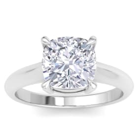 4 Carat Cushion Cut Lab Grown Diamond Solitaire Engagement Ring In 14K White Gold