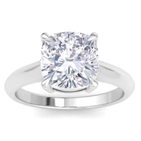 5 Carat Cushion Cut Lab Grown Diamond Solitaire Engagement Ring In 14K White Gold