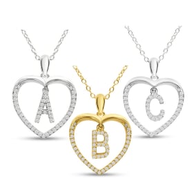 Diamond Initial Necklace A - Z Initial Diamond Necklace In Sterling Silver, and Yellow Gold