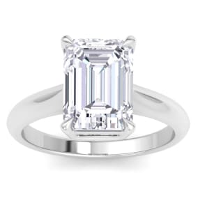 5 Carat Emerald Cut Lab Grown Diamond Solitaire Engagement Ring In 14K White Gold
