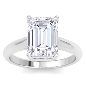5.01 Carat Emerald Cut Lab Grown Diamond Solitaire Engagement Ring In 14K White Gold