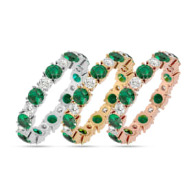 2 1/2 Carat Emerald and Diamond Eternity Ring In 14 Karat Rose Gold, Ring Size 9.5