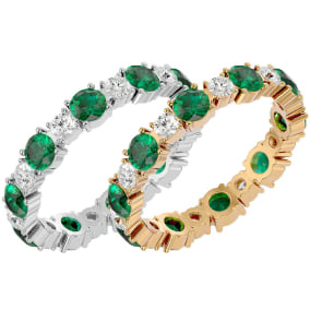 2 1/2 Carat Emerald and Moissanite Eternity Ring In 14 Karat White and Yellow Gold, Ring Size 4-9.5