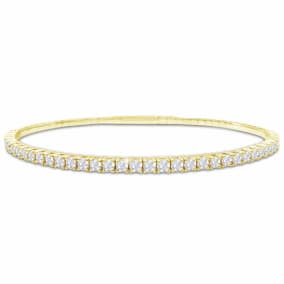 1 1/2 Carat Natural Diamond Flexible Bangle Bracelet In 14K Yellow Gold, 7 Inches