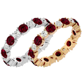 2 1/4 Carat Ruby and Diamond Eternity Ring In 14 Karat White Gold and Yellow Gold, Ring Size 4-9.5